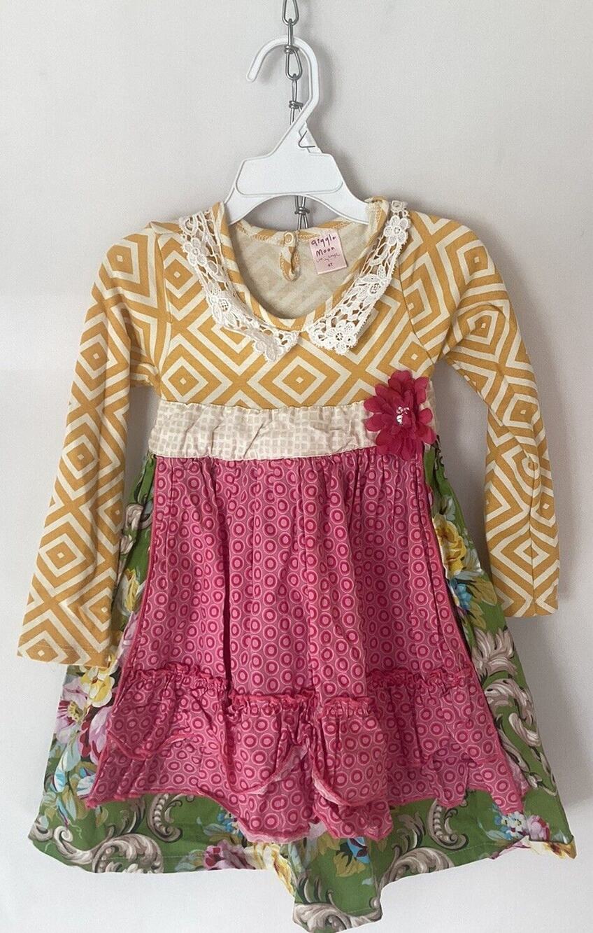 Giggle Moon Dress Ruffles and Floral Girls Size 4t